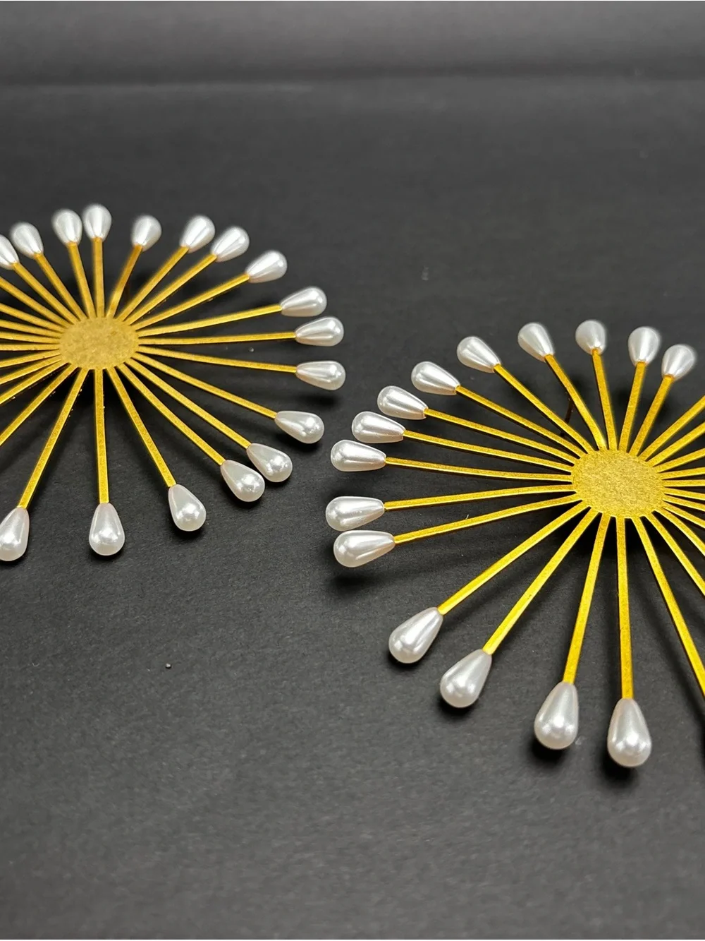 Jira Golden Sunburst Earrings with Silver Pearl Tips